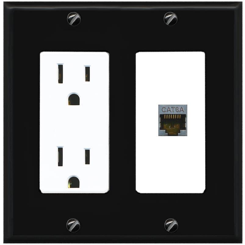RiteAV 1 Port Cat6A Wall Plate - Outlet [Black/White]
