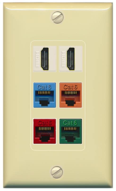 RiteAV 2 HDMI 4 Cat6 Ethernet Mixed Color Wall Plate - 1 Gang [Ivory/Ivory]