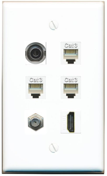 RiteAV 3.5mm COAX HDMI 3 PHONE Flat/Solid Wall Plate [White]