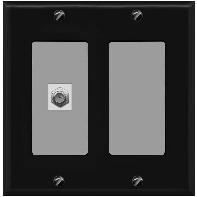 RiteAV 1 Port Coax Cable TV F-Type Wall Plate - 2 Gang [Black/Gray]
