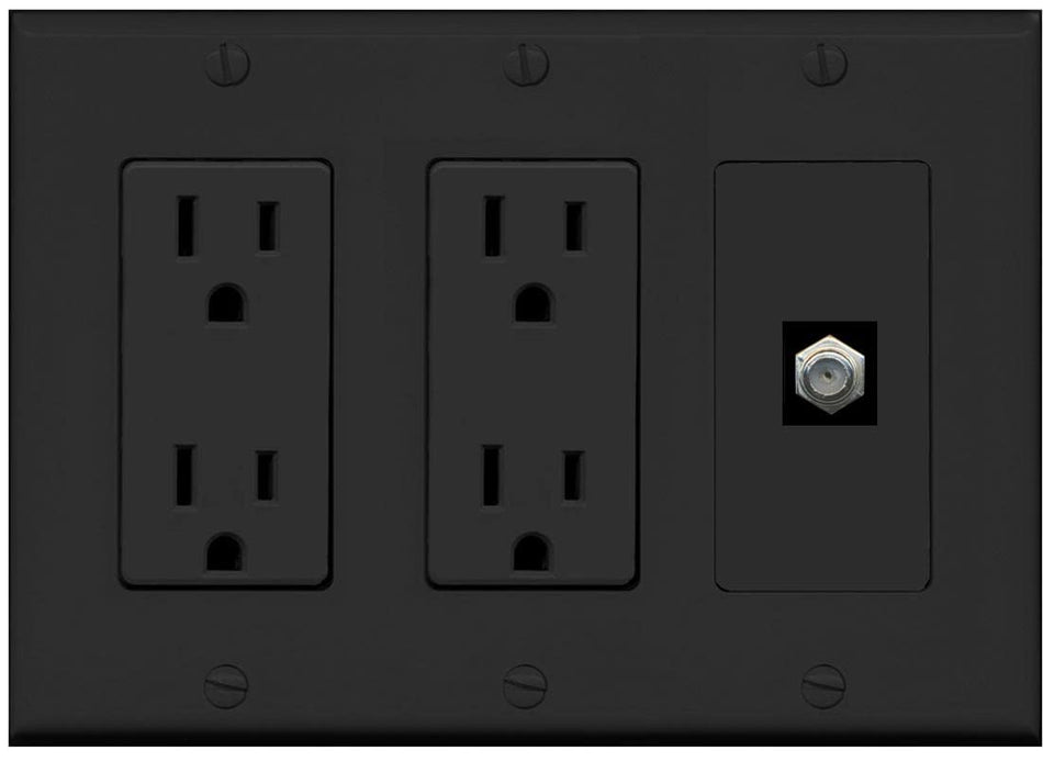 RiteAV 1 Port Coax Cable TV F-Type Wall Plate - 3G Dual Outlet [Black/Black]