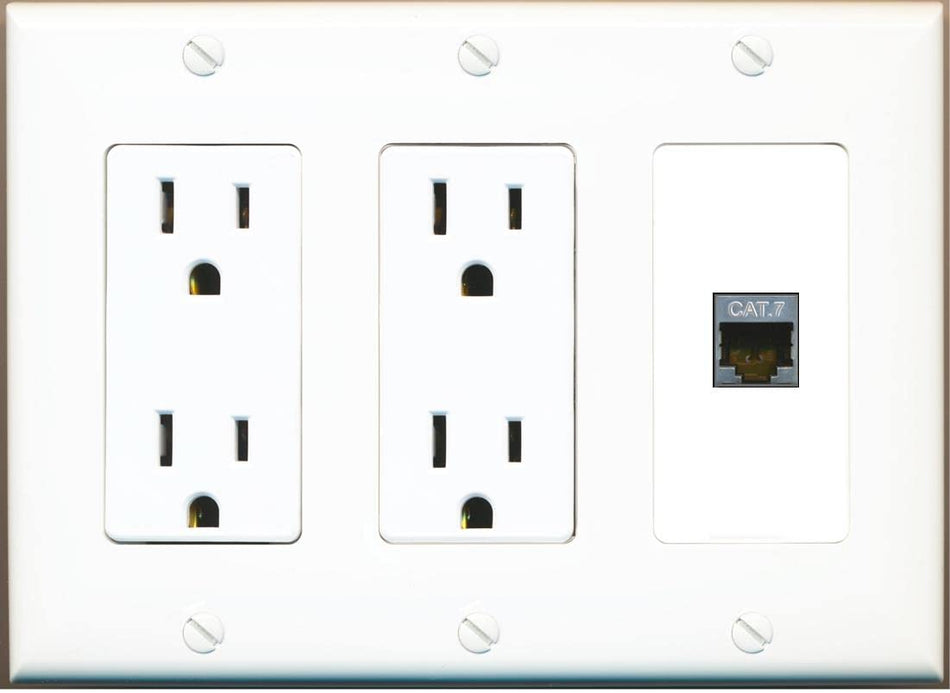 RiteAV 1 Port Cat7 Shielded Ethernet Wall Plate - 3G Dual Outlet [White/White]