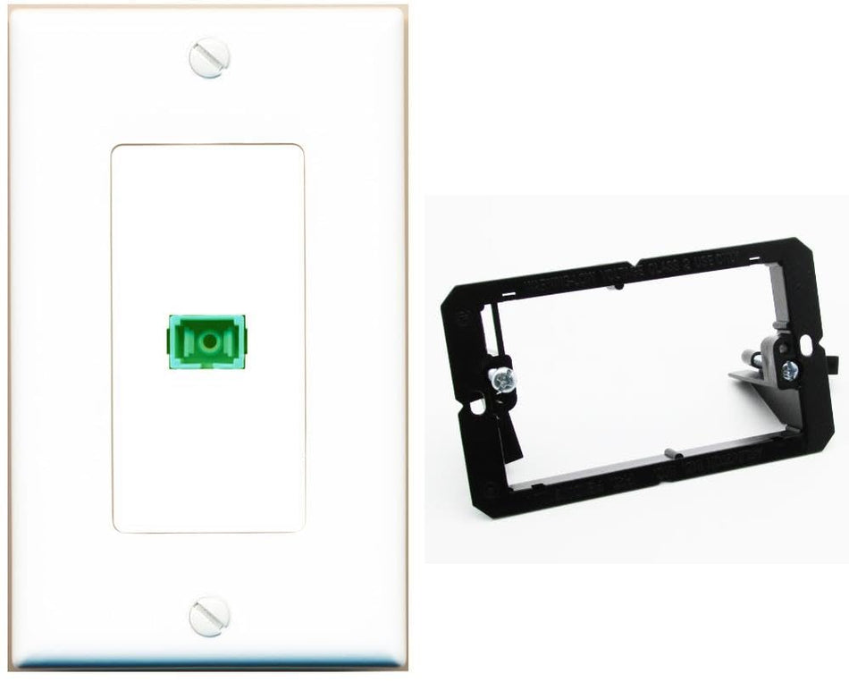 RiteAV 1 Port Fiber Optic Coupler Jack SC Simplex Singlemode APC Wall Plate-Bracket White