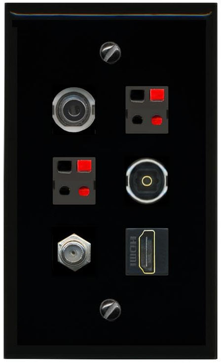 RiteAV 3.5mm COAX HDMI 2 SPEAKER TOSLINK Flat/Solid Wall Plate [Black]