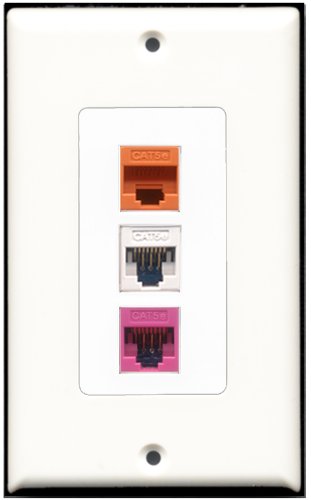 RiteAV 1 Port Cat5e Ethernet White 1 Cat5e Ethernet Pink 1 Cat5e Ethernet Orange Wall Plate OVERSIZED