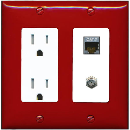 RiteAV Coax and Cat7 Wall Plate - Tamper-Resistant [Red/White]