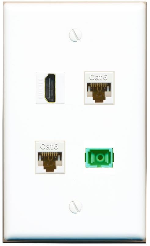 RiteAV - 2 CAT6 HDMI SC-APC Singlemode Simplex Wall Plate Flat White