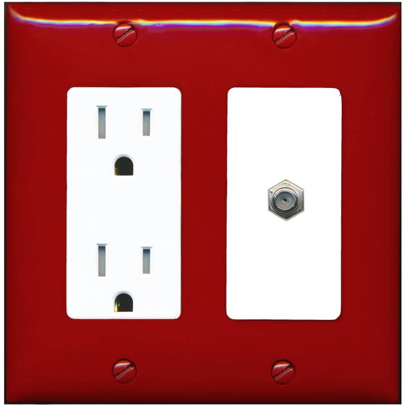 RiteAV 1 Port Coax Cable TV F-Type Wall Plate - Tamper-Resistant [Red/White]