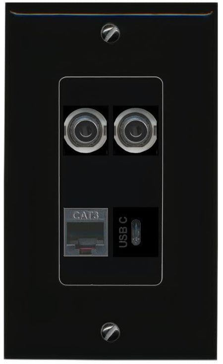 RiteAV 2 3.5mm PHONE USBC Wall Plate Decorative [Black]