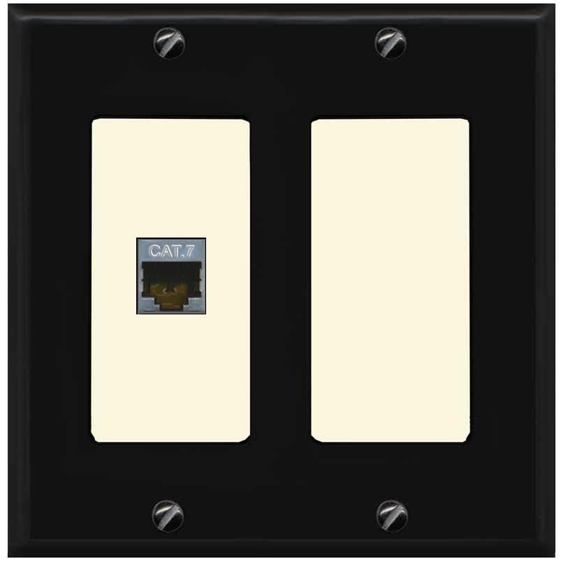 RiteAV 1 Port Cat7 Shielded Ethernet Wall Plate - 2 Gang [Black/Light-Almond]