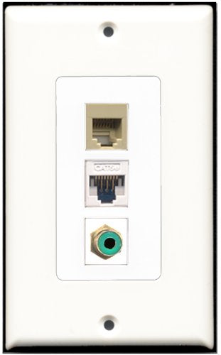 RiteAV 1 Port RCA Green 1 Phone RJ11 RJ12 Beige 1 Cat5e Ethernet White Wall Plate OVERSIZED