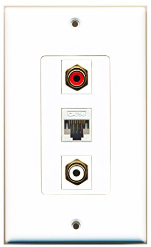 RiteAV 1 Port RCA Red 1 Port RCA White 1 Port Cat5e Ethernet White Wall Plate OVERSIZED
