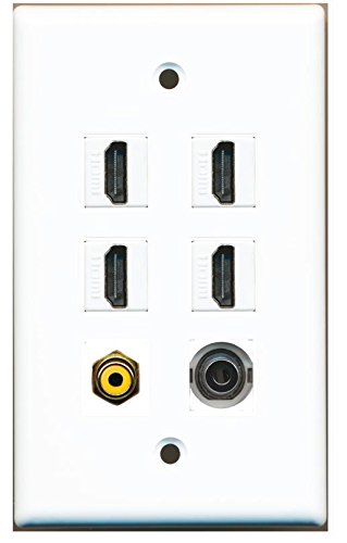 RiteAV - 4 HDMI and 1 - RCA Yellow and 1-3.5MM Port Wall Plate White