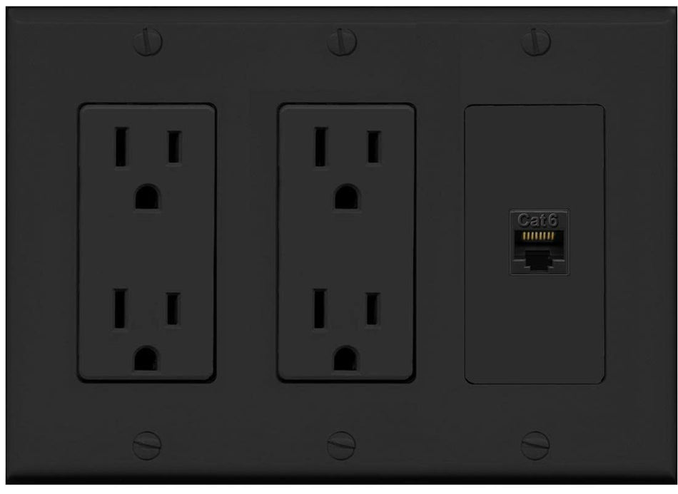 RiteAV 1 Port Cat6 Ethernet Wall Plate Female-Female - 3G Dual Outlet [Black/Black]