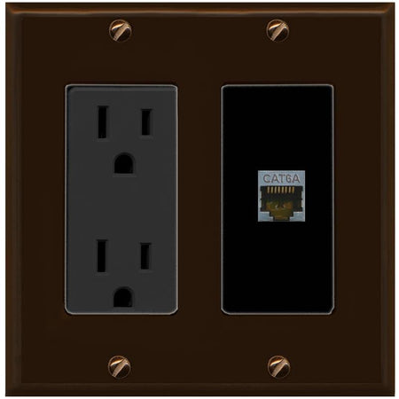 RiteAV 1 Port Cat6A Wall Plate - Outlet [Brown/Black]