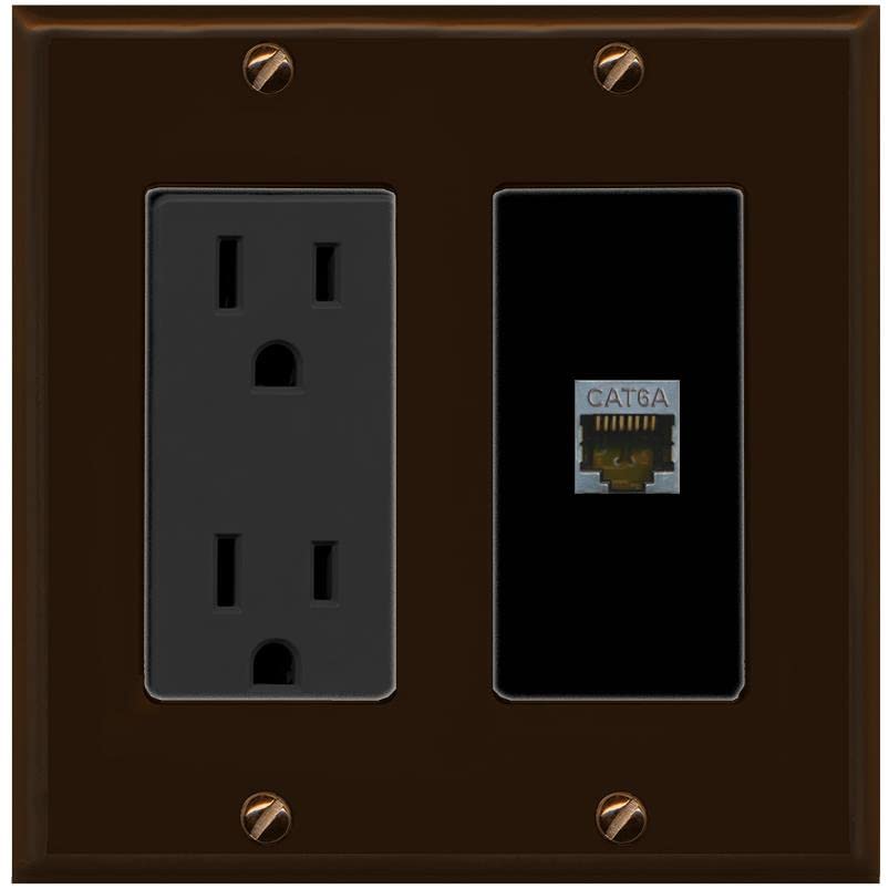 RiteAV 1 Port Cat6A Wall Plate - Outlet [Brown/Black]
