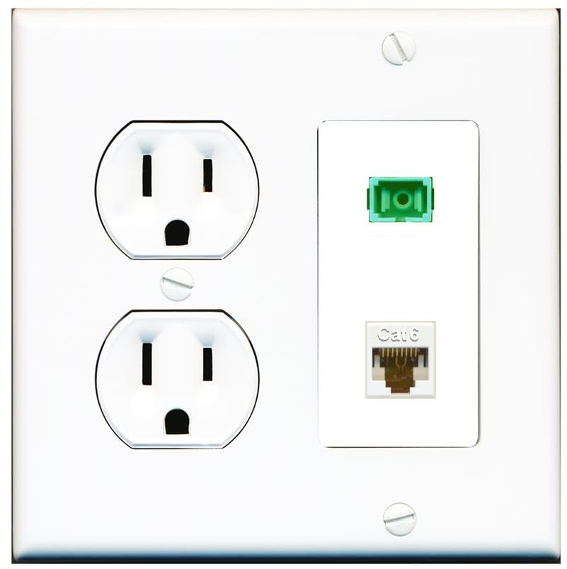 RiteAV 1 Port Fiber Optic Jack SC Simplex APC + Cat6 Wall Plate-Round Outlet White