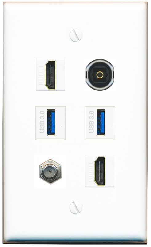 RiteAV Coax 2 HDMI TOSLINK 2 USB-3 Flat/Solid Wall Plate [White]