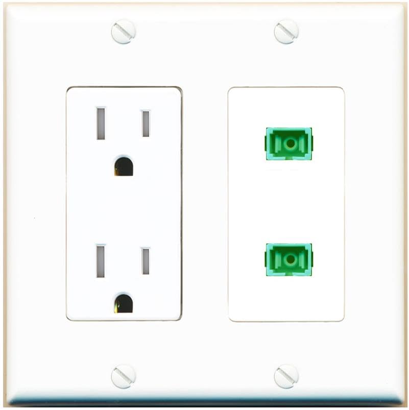 RiteAV 2 Port Fiber Optic Coupler Jack SC Simplex Singlemode APC Wall Plate-Tamper-Res White