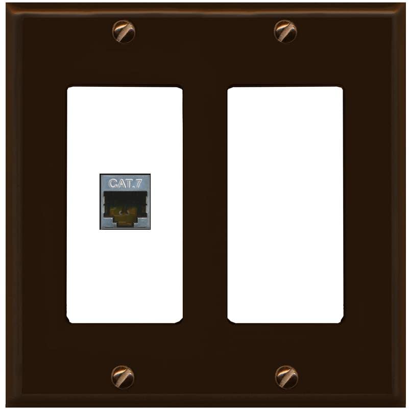 RiteAV 1 Port Cat7 Shielded Ethernet Wall Plate - 2 Gang [Brown/White]