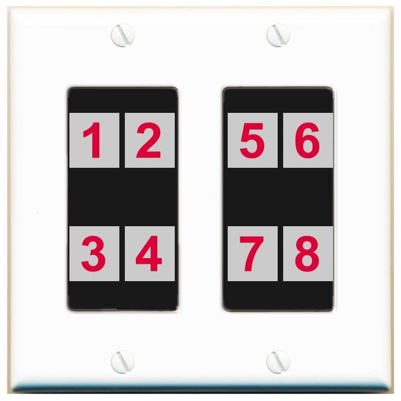 RiteAV - Custom Wall Plate 8 Port - 2 Gang [White/Black]