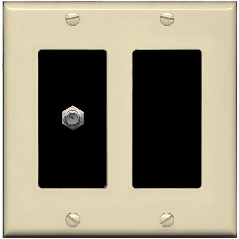 RiteAV 1 Port Coax Cable TV F-Type Wall Plate - 2 Gang [Ivory/Black]