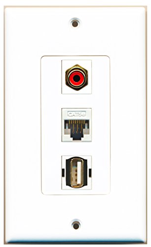 RiteAV 1 Port RCA Red 1 Port USB A-A 1 Port Cat5e Ethernet White Wall Plate OVERSIZED