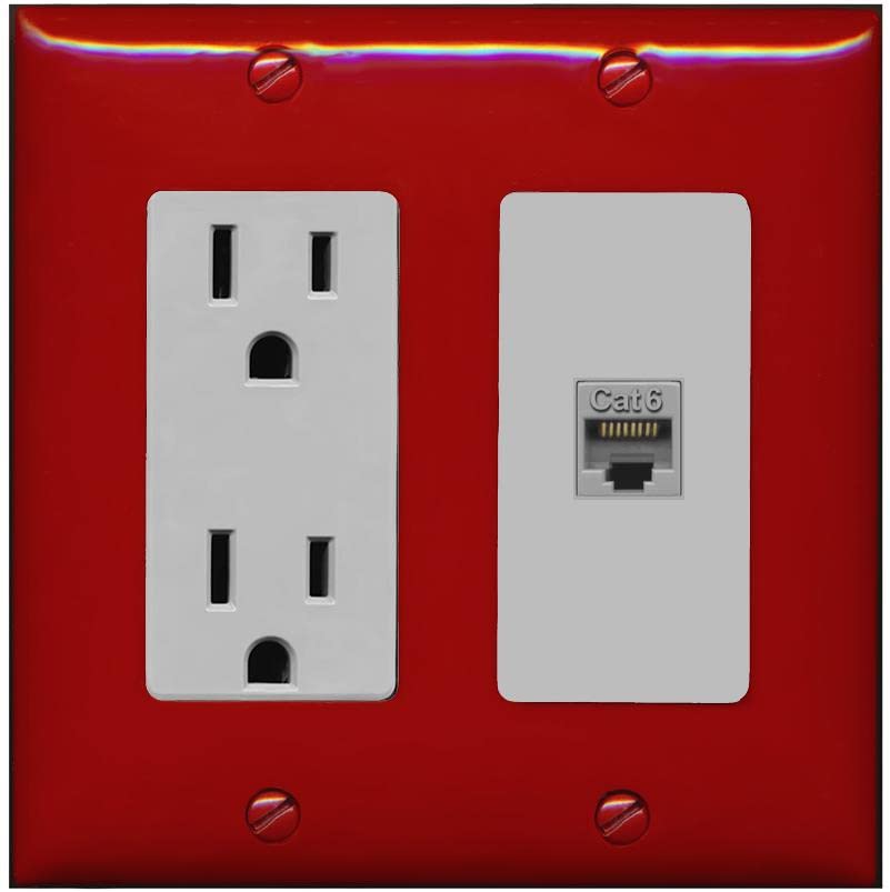 RiteAV 1 Port Cat6 Ethernet Wall Plate Female-Female - Outlet [Red/Gra