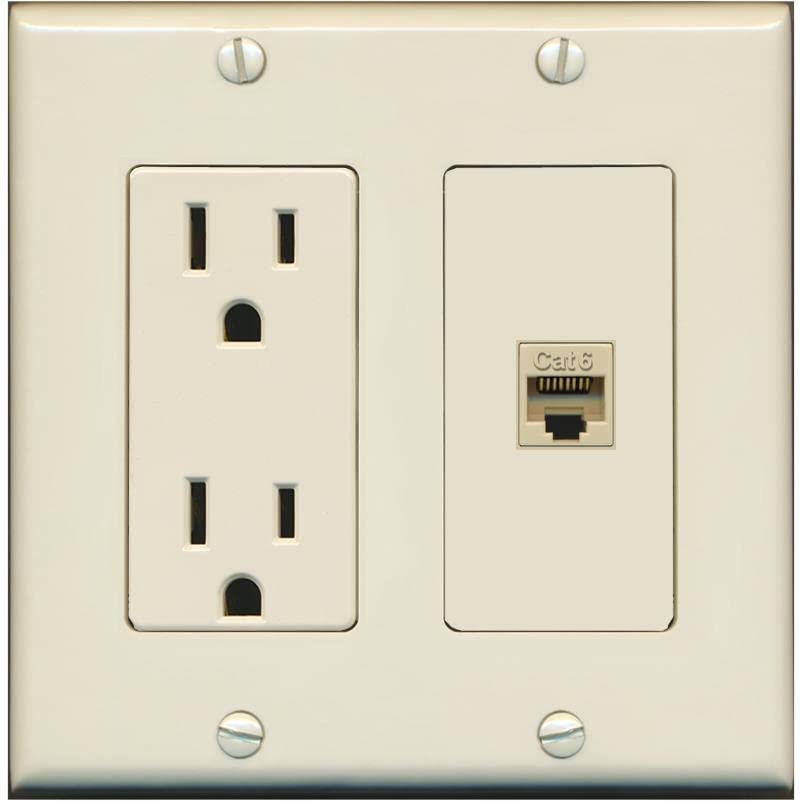 RiteAV 1 Port Cat6 Ethernet Wall Plate Female-Female - Outlet [Light-Almond]