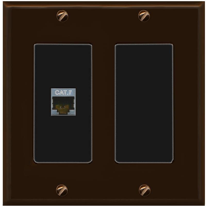 RiteAV 1 Port Cat7 Shielded Ethernet Wall Plate - 2 Gang [Brown/Black]