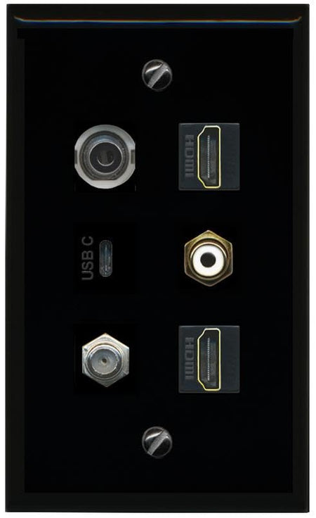 RiteAV 3.5mm Coax 2 HDMI RCA White USBC Flat/Solid Wall Plate [Black]