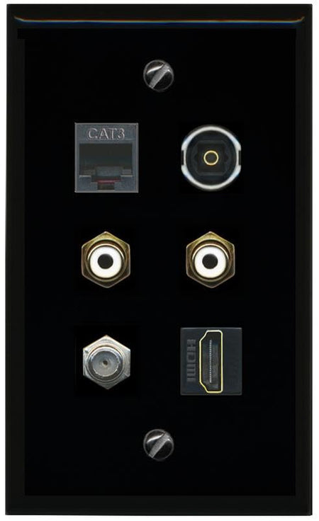 RiteAV Coax HDMI Phone 2 RCA White TOSLINK Flat/Solid Wall Plate [Black]