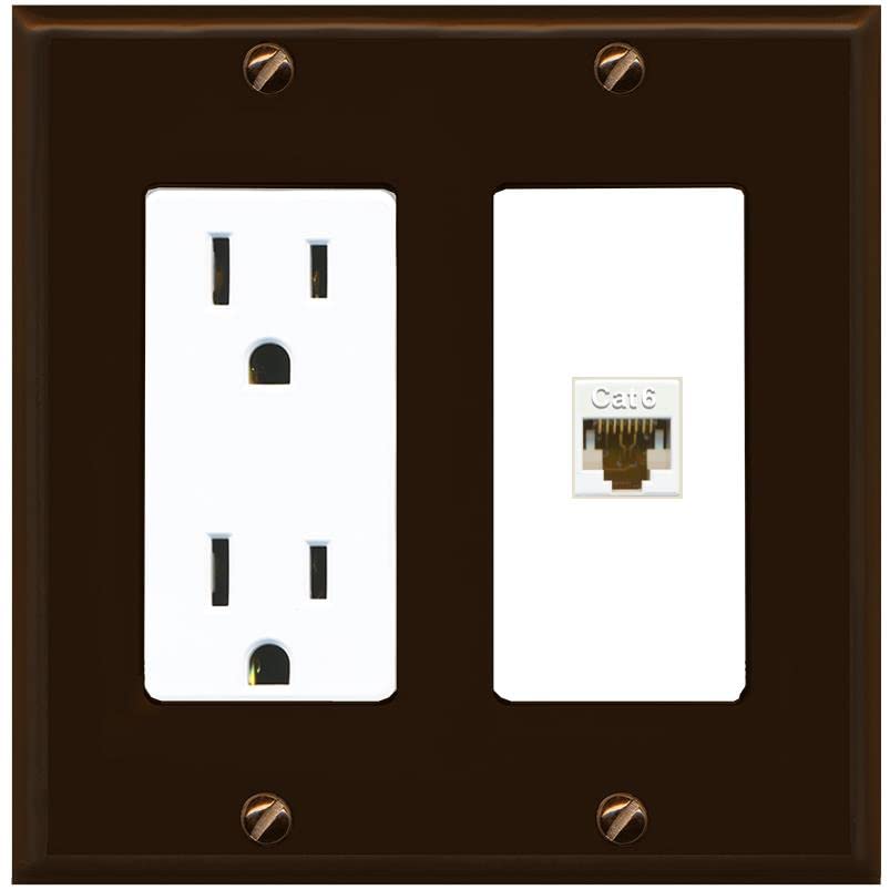 RiteAV 1 Port Cat6 Ethernet Wall Plate Female-Female - Outlet [Brown/White]