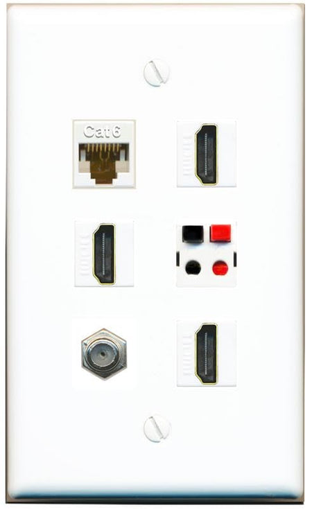 RiteAV CAT6 COAX 3 HDMI SPEAKER Flat/Solid Wall Plate [White]