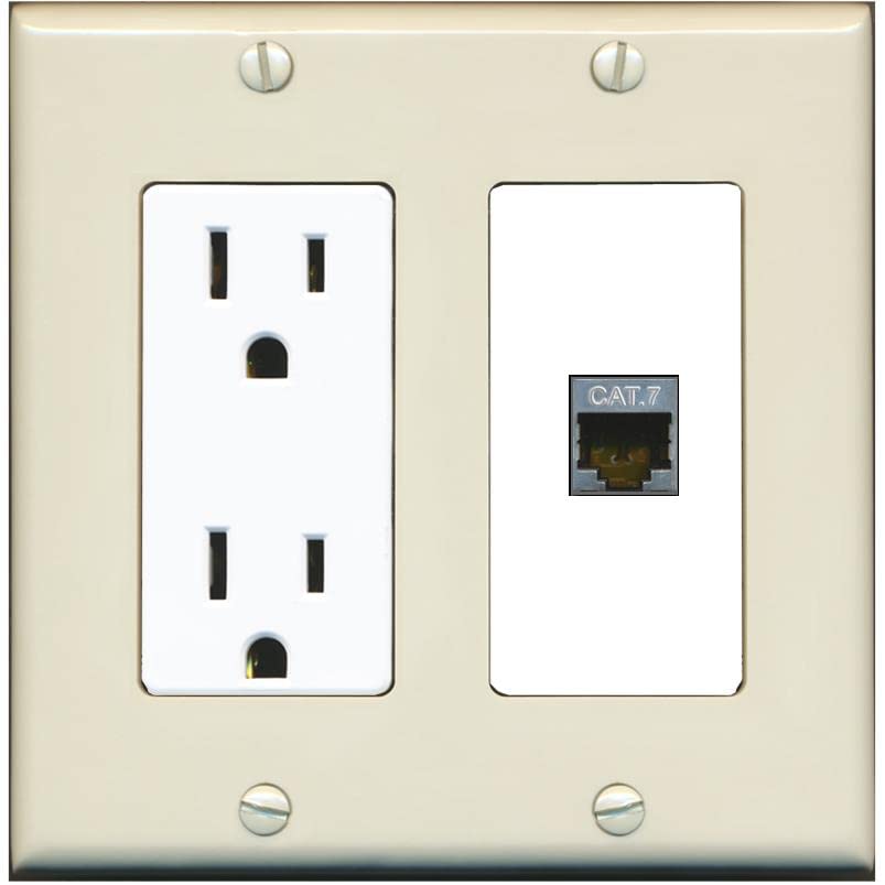 RiteAV 1 Port Cat7 Shielded Ethernet Wall Plate - Outlet [Light-Almond/White]