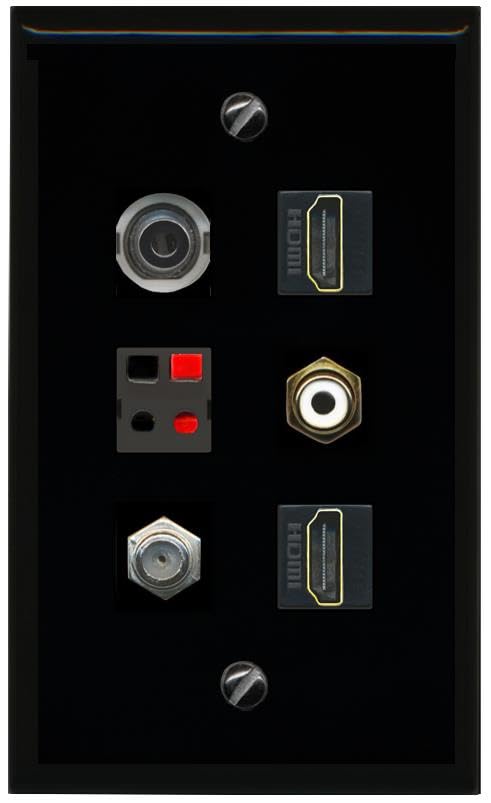 RiteAV 3.5mm COAX 2 HDMI RCA WHITE SPEAKER Flat/Solid Wall Plate [Black]