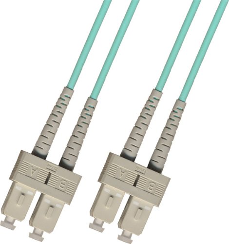 50 Meter OM3 10 Gigabit Multimode Duplex Fiber Optic Cable (50/125) - SC to SC - Aqua