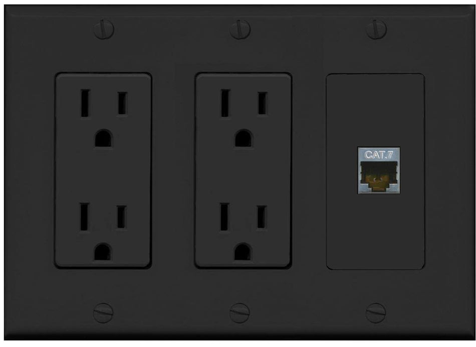 RiteAV 1 Port Cat7 Shielded Ethernet Wall Plate - 3G Dual Outlet [Black/Black]