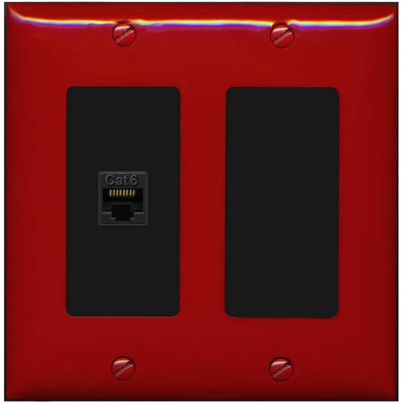 RiteAV 1 Port Cat6 Ethernet Wall Plate Female-Female - 2 Gang [Red/Black]