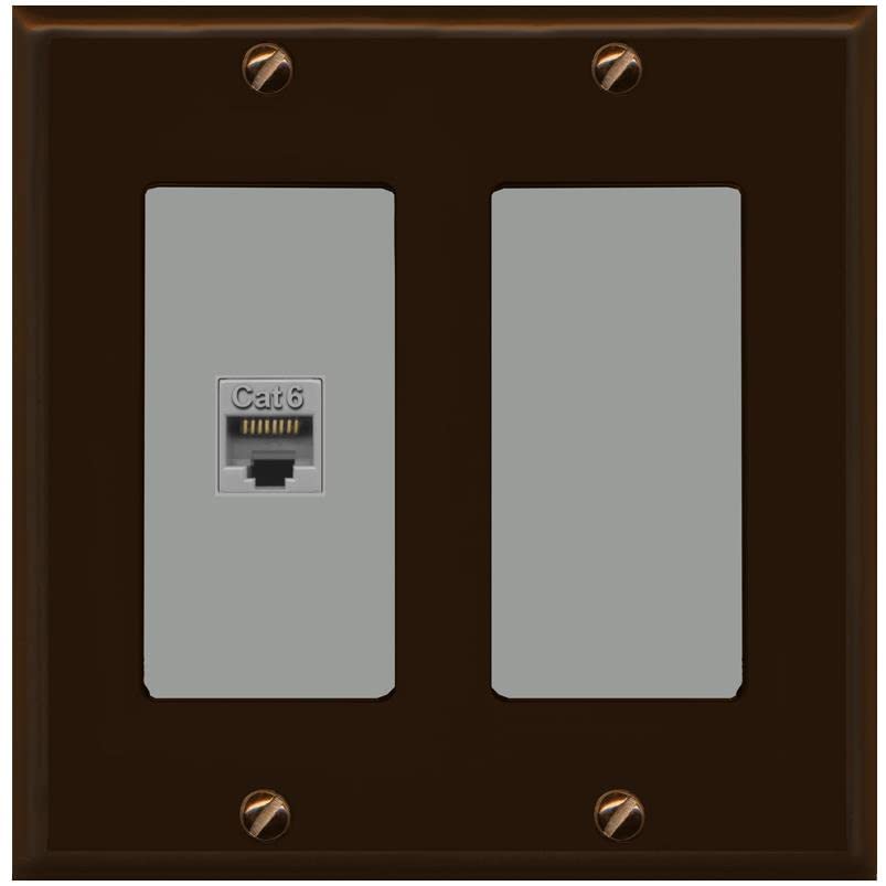 RiteAV 1 Port Cat6 Ethernet Wall Plate Female-Female - 2 Gang [Brown/Gray]