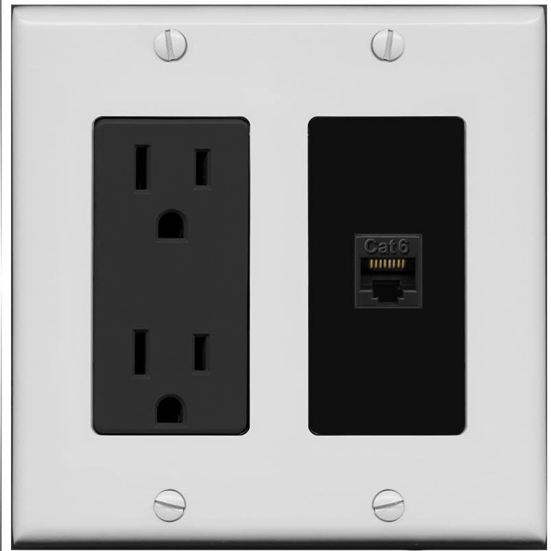 RiteAV 1 Port Cat6 Ethernet Wall Plate Female-Female - Outlet [Gray/Black]