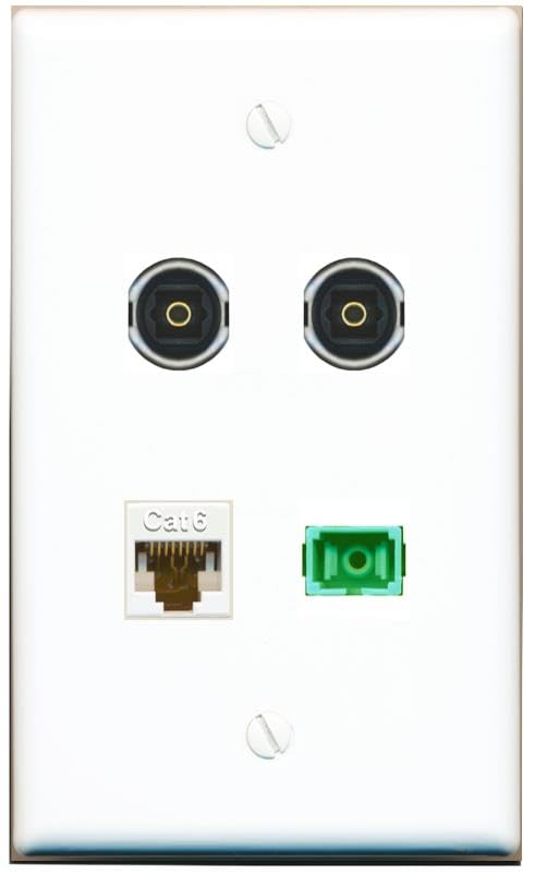 RiteAV - CAT6 SC-APC Singlemode Simplex 2 TOSLINK Wall Plate Flat White