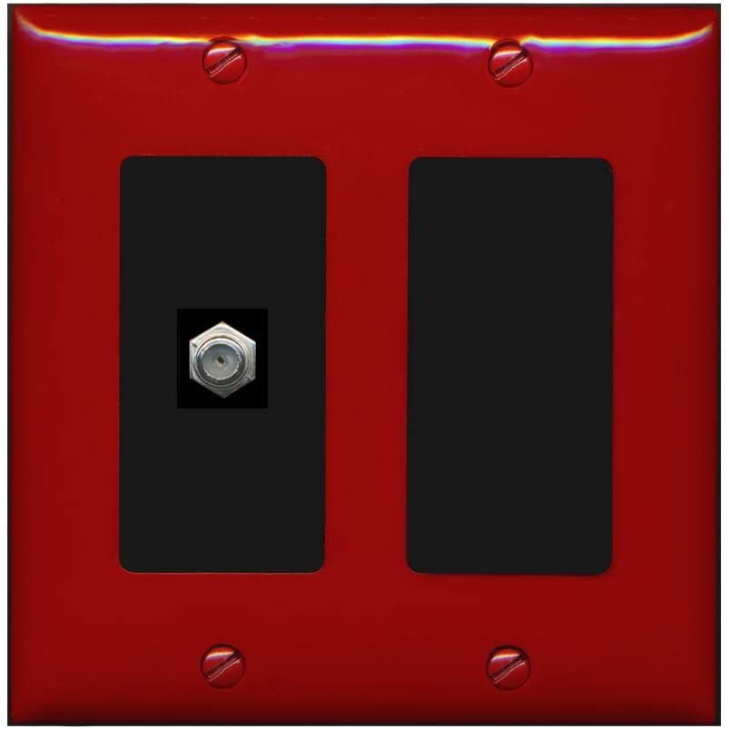 RiteAV 1 Port Coax Cable TV F-Type Wall Plate - 2 Gang [Red/Black]