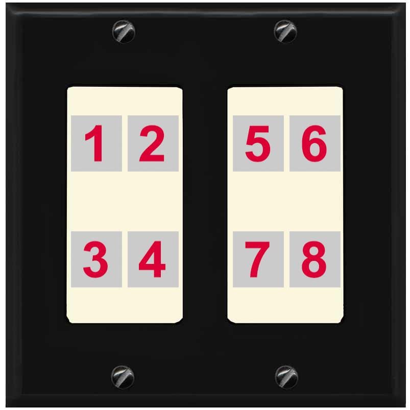RiteAV - Custom Wall Plate 8 Port - 2 Gang [Black/Light-Almond]