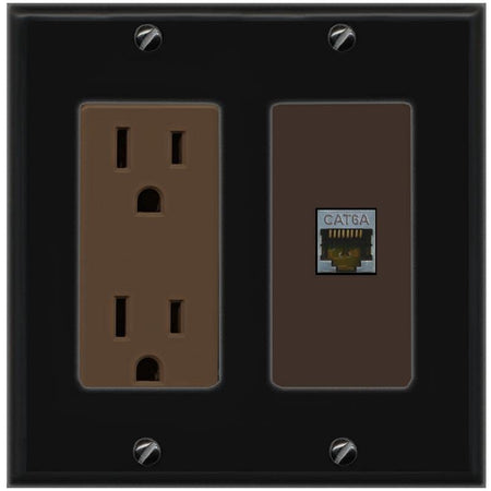 RiteAV 1 Port Cat6A Wall Plate - Outlet [Black/Brown]