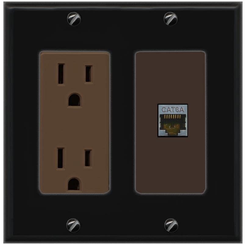 RiteAV 1 Port Cat6A Wall Plate - Outlet [Black/Brown]