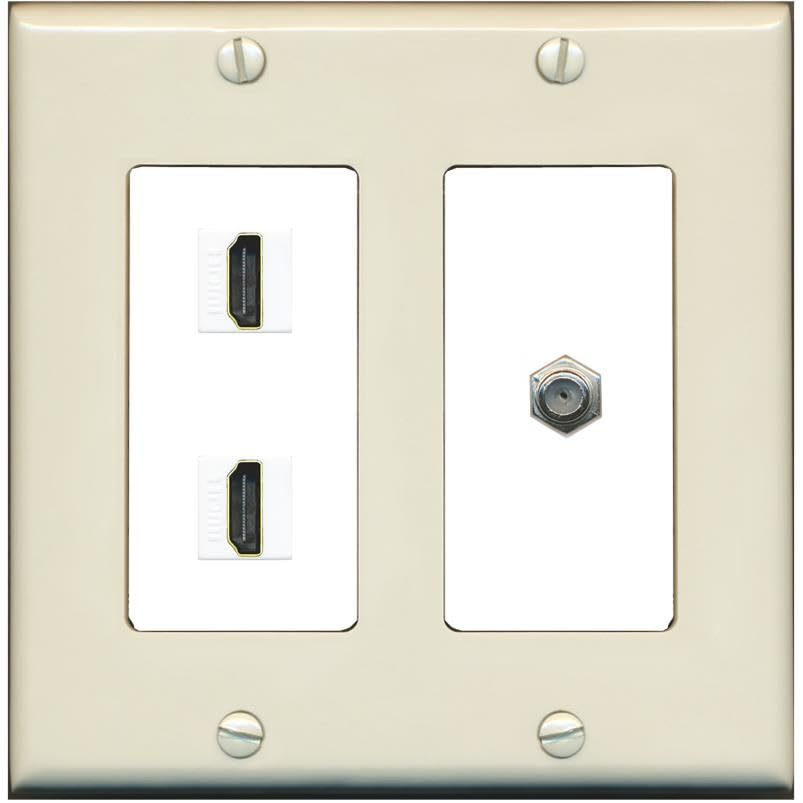 COAX 2 HDMI Wall Plate-2 Gang Light-Almond/White