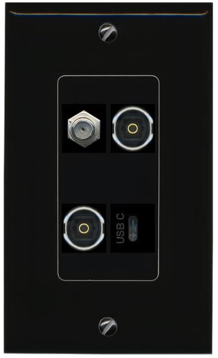 RiteAV COAX 2 TOSLINK USBC Wall Plate Decorative [Black]