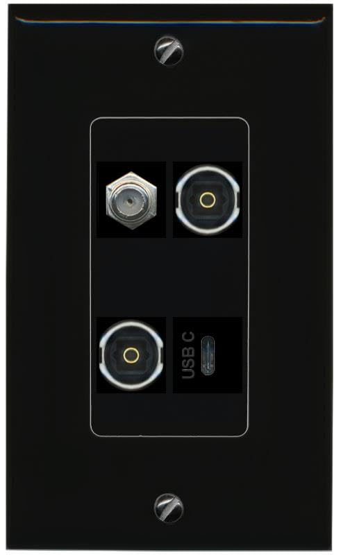 RiteAV COAX 2 TOSLINK USBC Wall Plate Decorative [Black]