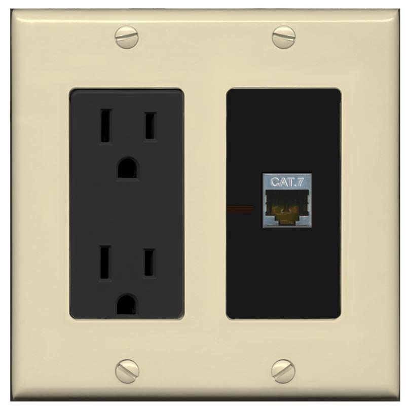 RiteAV 1 Port Cat7 Shielded Ethernet Wall Plate - Outlet [Ivory/Black]